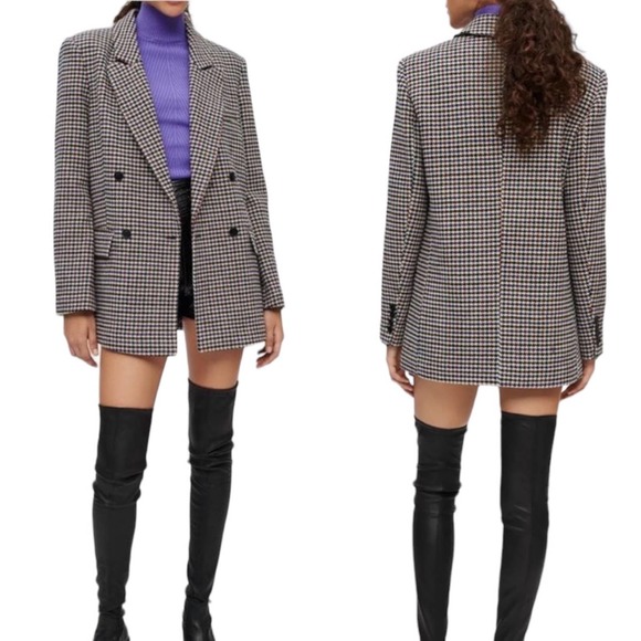 Maje Jackets & Blazers - NWOT Maje Houndstooth Tweed Wool Blend Double Breasted Brown Blazer Size Small